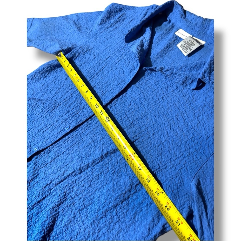 White Stag Royal Blue 3/4 Sleeve Collared Textured Loose Fit Button Down Shirt - Picture 10 of 15